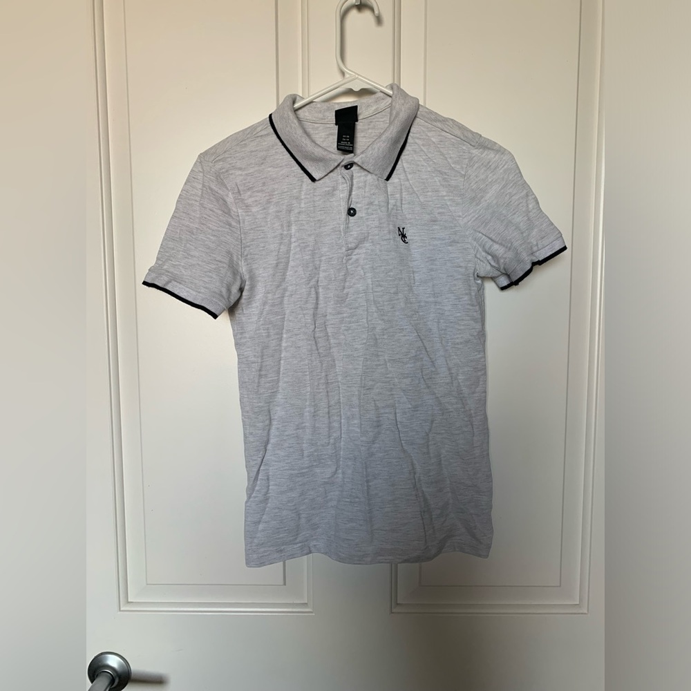 H&M Mens Grey white Short Sleeve Polo Shirt Size X-small